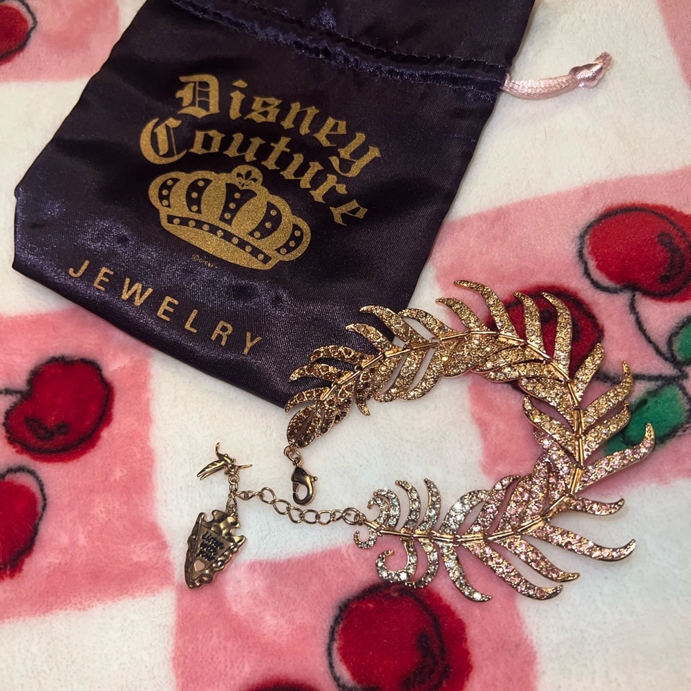 RARE Pocahontas Y2K Disney Couture Gold Feather Pendant Necklace